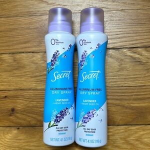 Secret Aluminum Free Dry Spray Deodorant Lavender Lot of 2 New